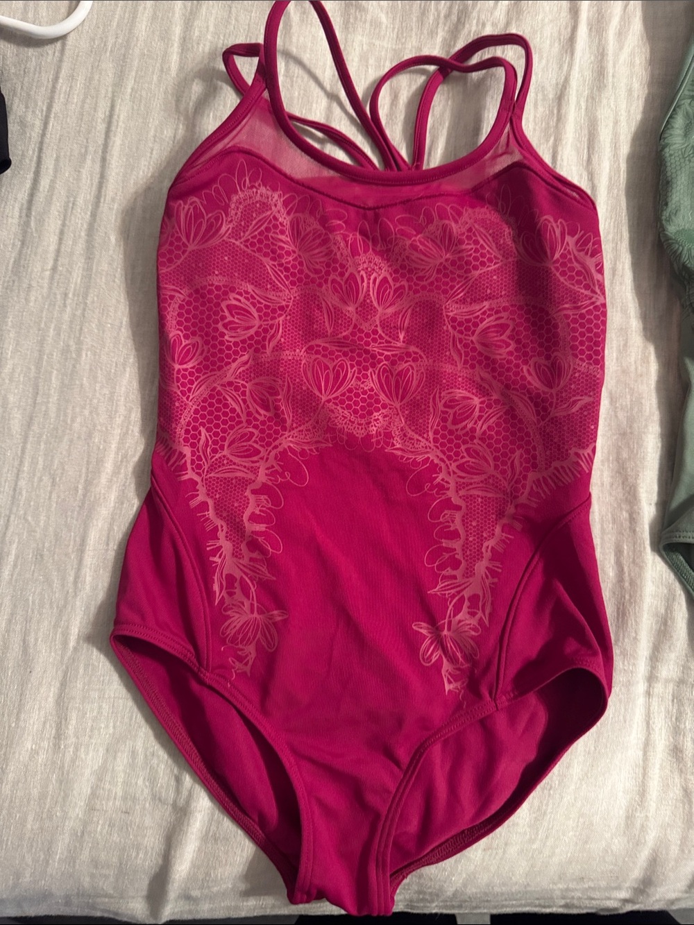 Bloch Fuchsia One-Piece Leotard with Floral Mesh Detail size 8-10